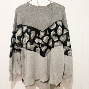 Jodifl Womens Long Sleeve Animal/Leopard Print AColorblock Short Sweater Small